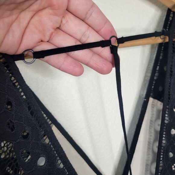 Free People One Million Lovers Black Lace Mini Dress Size 12 deep V strappy back - Picture 15 of 15